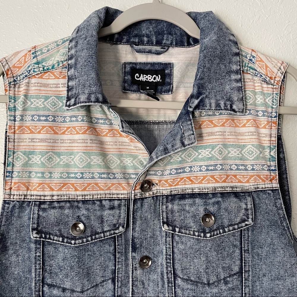 Carbon vintage look acid wash distressed denim vest M - Picture 2 of 9